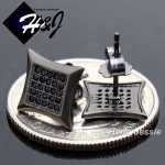 MEN 925 STERLING SILVER 14K BLACK GOLD FINISH 9x9MM SQUARE BLACK STUD EARRING*BE94