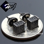 925 STERLING SILVER 5MM SILVER/GOLD/BLACK SQUARE SCREW BACK 3D STUD EARRING*E96