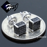 925 STERLING SILVER 5MM SILVER/GOLD/BLACK SQUARE SCREW BACK 3D STUD EARRING*E96