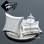 MEN 925 STERLING SILVER SQUARE 13MM LAB DIAMOND ICED SCREW BACK STUD EARRING*SE98