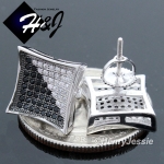 MEN 925 STERLING SILVER 12X12MM BLING SILVER/GOLD/BLACK SCREW BACK STUD EARRING*E99