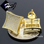MEN 925 STERLING SILVER 12X12MM BLING SILVER/GOLD/BLACK SCREW BACK STUD EARRING*E99