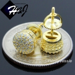 925 STERLING SILVER 7MM LAB DIAMOND ICED GOLD ROUND SCREW BACK STUD EARRING*GE105