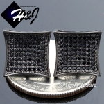 MEN 925 STERLING SILVER 12X12MM ICED BLING SOLID BLACK SCREW BACK SQUARE STUD EARRING*BE99