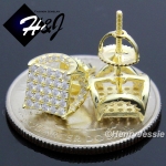 MEN 925 STERLING SILVER 7X7MM LAB DIAMOND ICED GOLD SCREW BACK STUD EARRING*GE110