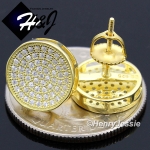 Men 925 STERLING SILVER 12MM SILVER/GOLD/BLACK ROUND SCREW BACK STUD EARRING*E111