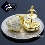 925 STERLING SILVER GEMSTONE HEART SHAPE GOLD SCREW BACK STUD EARRING*SE121