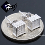 MEN WOMEN 925 STERLING SILVER SQUARE 6X6MM SILVER/GOLD/BLACK ICED 3D STUD EARRING*E123