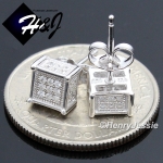 MEN WOMEN 925 STERLING SILVER SQUARE 6X6MM SILVER/GOLD/BLACK ICED 3D STUD EARRING*E123