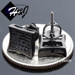 MEN 925 STERLING SILVER 9MM LAB DIAMOND BLACK ICED SCREW BACK STUD EARRING*BE119