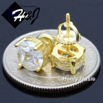 MEN 925 STERLING SILVER 8MM ICED SILVER/GOLD ROUND SCREW BACK STUD EARRING*GE/SE140
