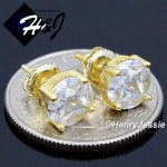MEN 925 STERLING SILVER 8MM ICED SILVER/GOLD ROUND SCREW BACK STUD EARRING*GE/SE140