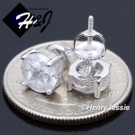 MEN 925 STERLING SILVER 8MM ICED SILVER/GOLD ROUND SCREW BACK STUD EARRING*GE/SE140