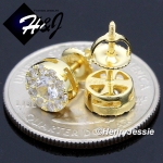 MEN 925 STERLING SILVER 8MM ICED SILVER/GOLD ROUND SCREW BACK STUD EARRING*GE/SE143