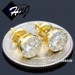 MEN 925 STERLING SILVER 8MM ICED SILVER/GOLD ROUND SCREW BACK STUD EARRING*GE/SE143