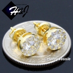 MEN 925 STERLING SILVER 8MM ICED SILVER/GOLD ROUND SCREW BACK STUD EARRING*GE/SE143