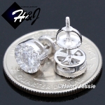 MEN 925 STERLING SILVER 8MM ICED SILVER/GOLD ROUND SCREW BACK STUD EARRING*GE/SE143