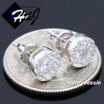 MEN 925 STERLING SILVER 8MM ICED SILVER/GOLD ROUND SCREW BACK STUD EARRING*GE/SE143