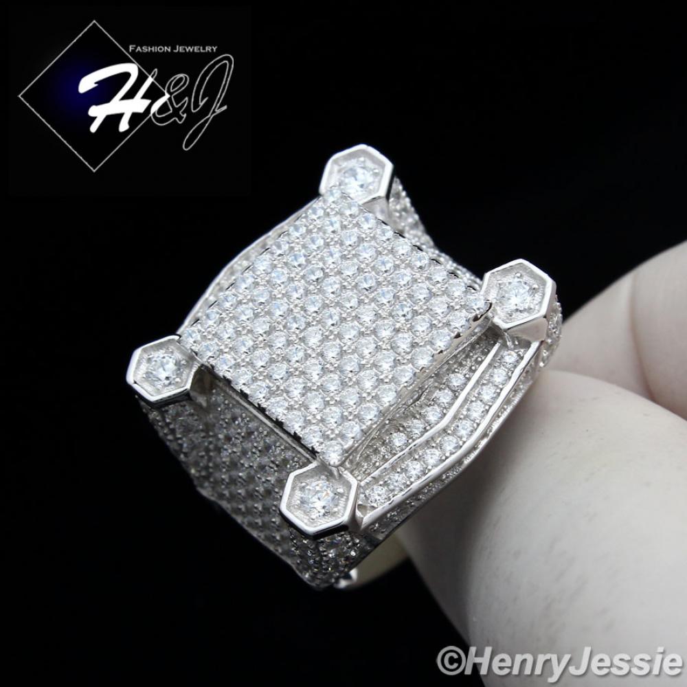 MEN 925 STERLING SILVER LAB DIAMOND ICED BLING RING*SR54