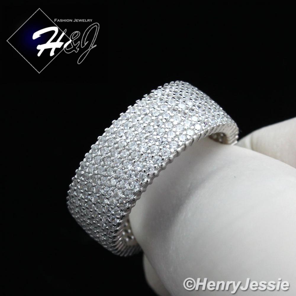 MEN WOMEN 925 STERLING SILVER FULL ICED LAB DIAMOND 8MM WEDDING BAND RING*SR62