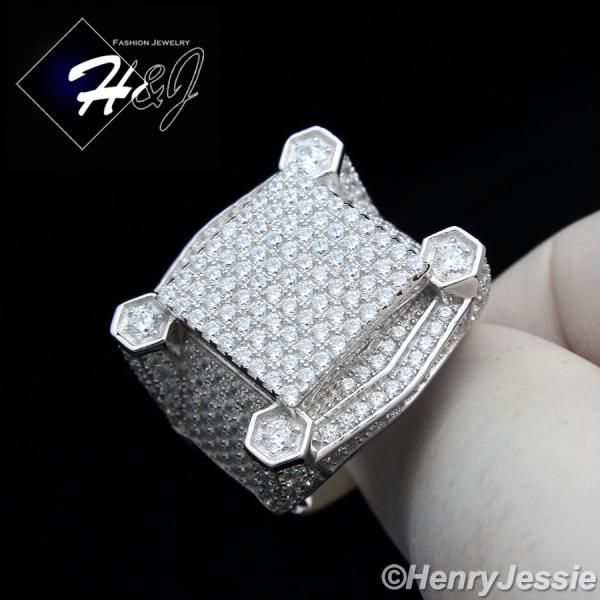 MEN 925 STERLING SILVER LAB DIAMOND ICED BLING RING*SR54