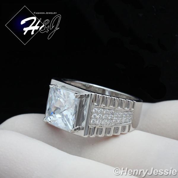 MEN 925 STERLING SILVER SQUARE LAB DIAMOND ICED BLING RING*SR57
