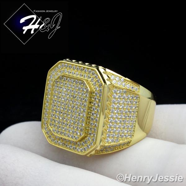 MEN 925 STERLING SILVER LAB DIAMOND ICED BLING GOLD RING*GR60