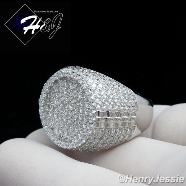 MEN 925 STERLING SILVER LAB DIAMOND ICED ROUND BLING RING*SR61