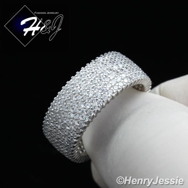 MEN WOMEN 925 STERLING SILVER FULL ICED LAB DIAMOND 8MM WEDDING BAND RING*SR62
