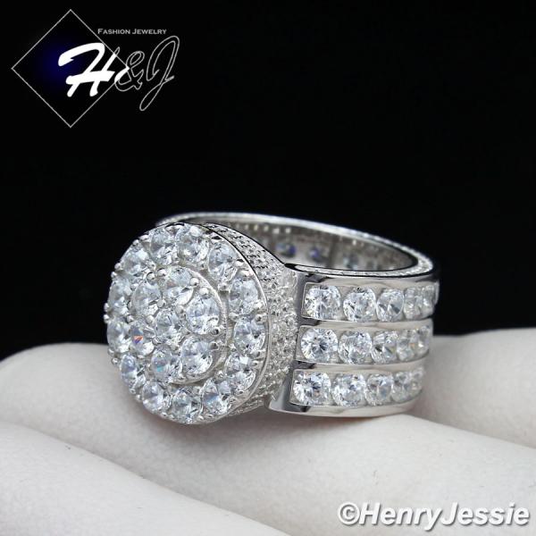 MEN 925 STERLING SILVER ICY DIAMOND BLING SQUARE RING*SR64 