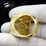 MEN 925 STERLING SILVER LAB DIAMOND ICED GOLD ROUND BLING RING*GR55