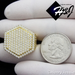 MEN 925 STERLING SILVER LAB DIAMOND ICED HEXAGON GOLD BLING RING*GR56