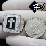 MEN 925 STERLING SILVER LAB DIAMOND ICED BLING BLACK/SILVER CROSS RING*SR58