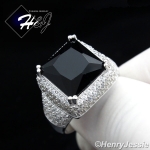 MEN 925 STERLING SILVE GOLD/SILVER ICED BLING SQUARE RUBY/ONYX/BULE RING*R50
