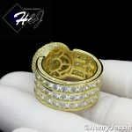 MEN 925 STERLING SILVER LAB DIAMOND ICED BLING ROUND GOLD RING*GR65