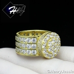 MEN 925 STERLING SILVER LAB DIAMOND ICED BLING ROUND GOLD RING*GR65