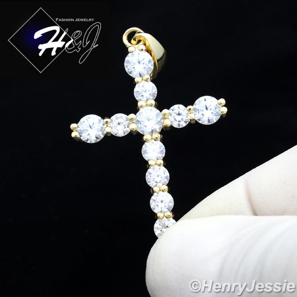 MEN WOMEN 925 STERLING SILVER ICED BLING CROSS GOLD CHARM PENDANT*SP74