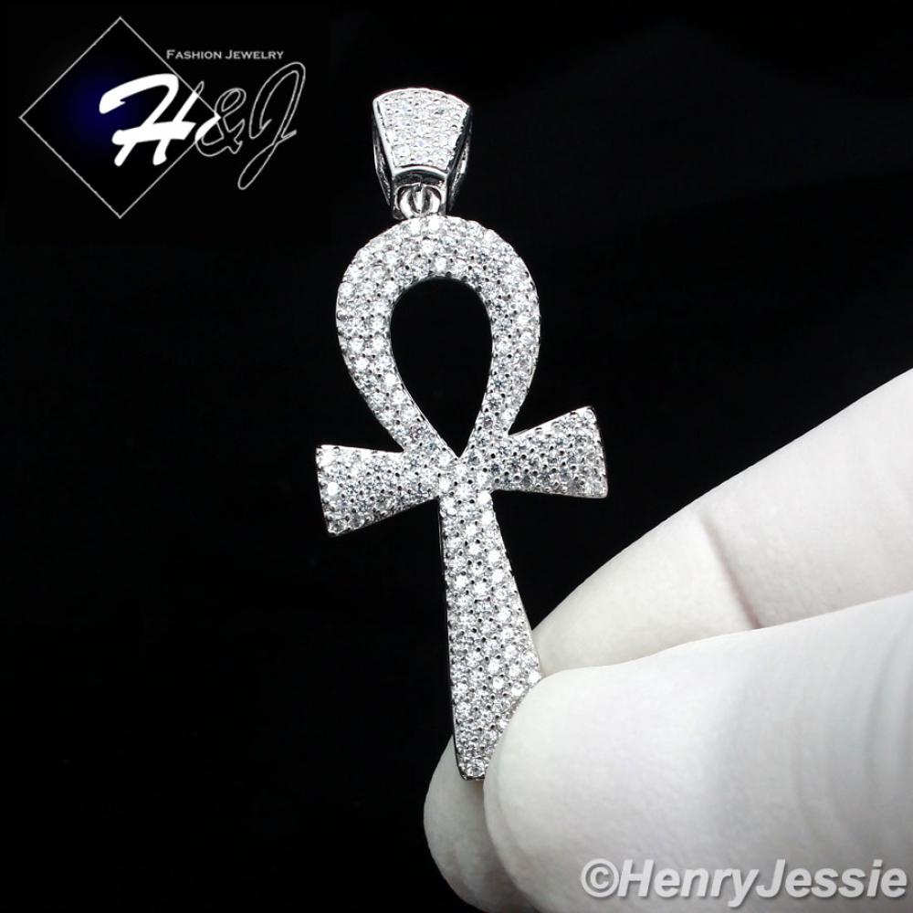 925 STERLING SILVER LAB DIAMOND ICED BLING ANKH KEY CROSS CHARM PENDANT*SP93