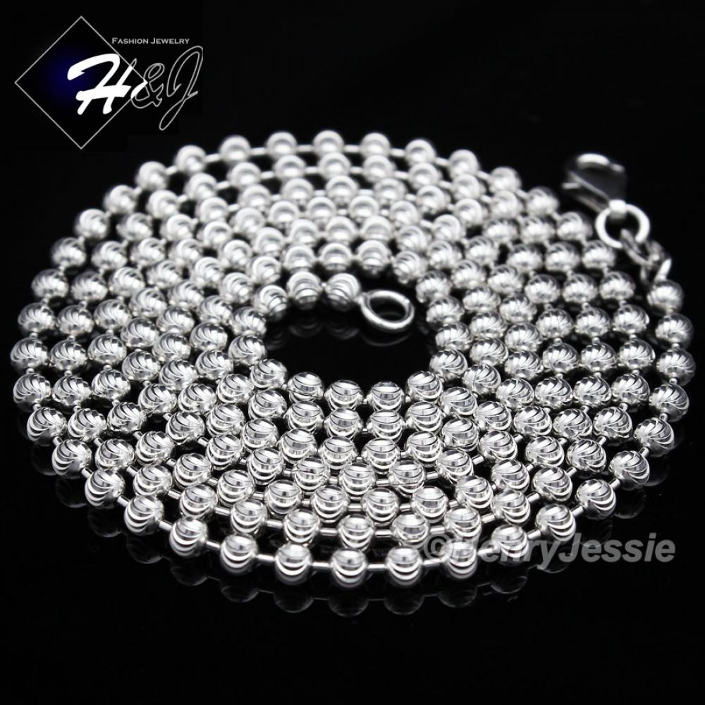 16"18"20"22"24"26"28"30"MEN WOMEN 925 STERLING SILVER 1.5MM SILVER MOON CUT BEADED CHAIN NECKLACE*SN2
