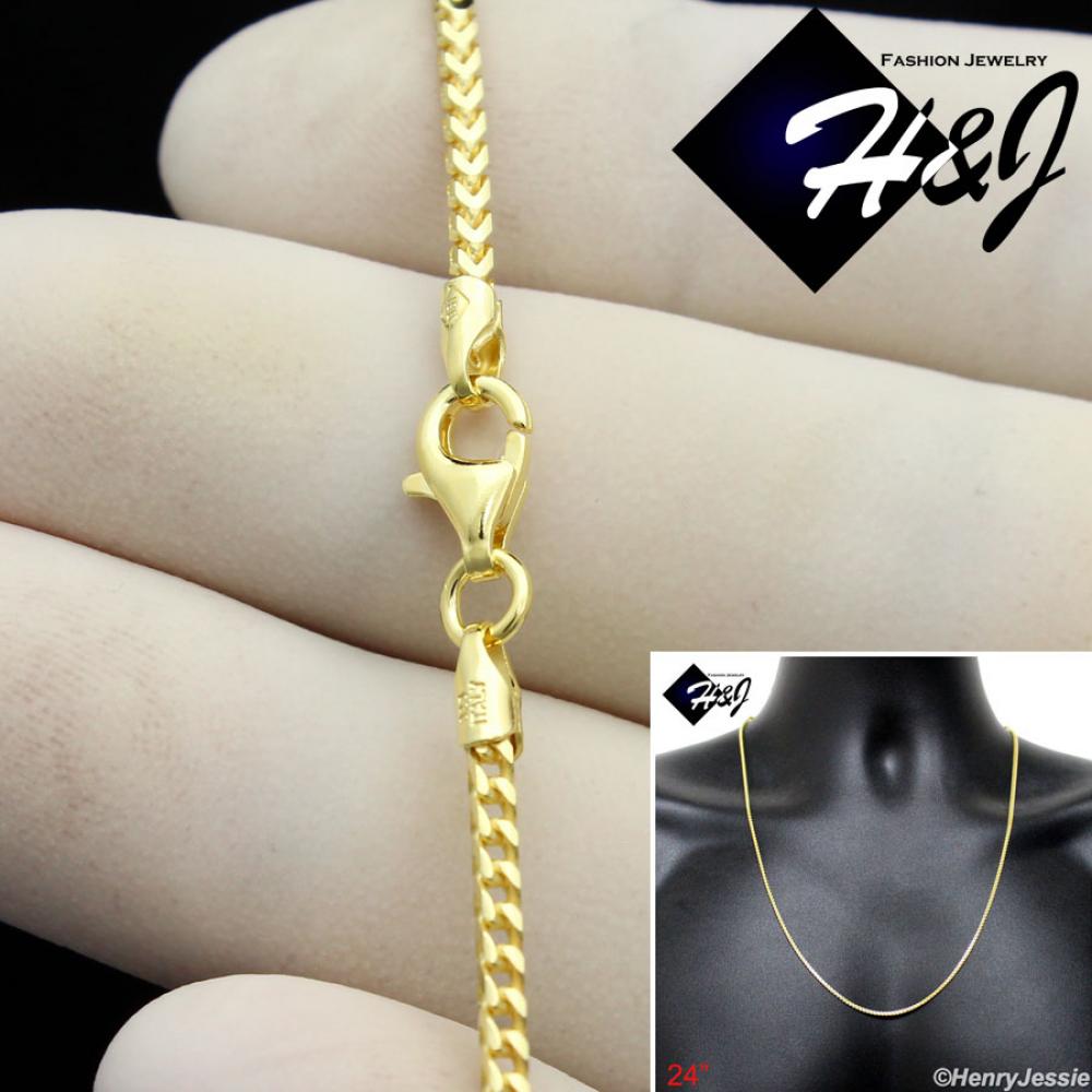 24"MEN 925 STERLING SILVER 2.5MM GOLD FRANCO BOX CURB LINK CHAIN NECKLACE*SN6