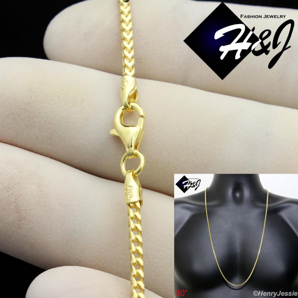 30"MEN 925 STERLING SILVER 2.5MM GOLD FRANCO BOX CURB LINK CHAIN NECKLACE*SN6