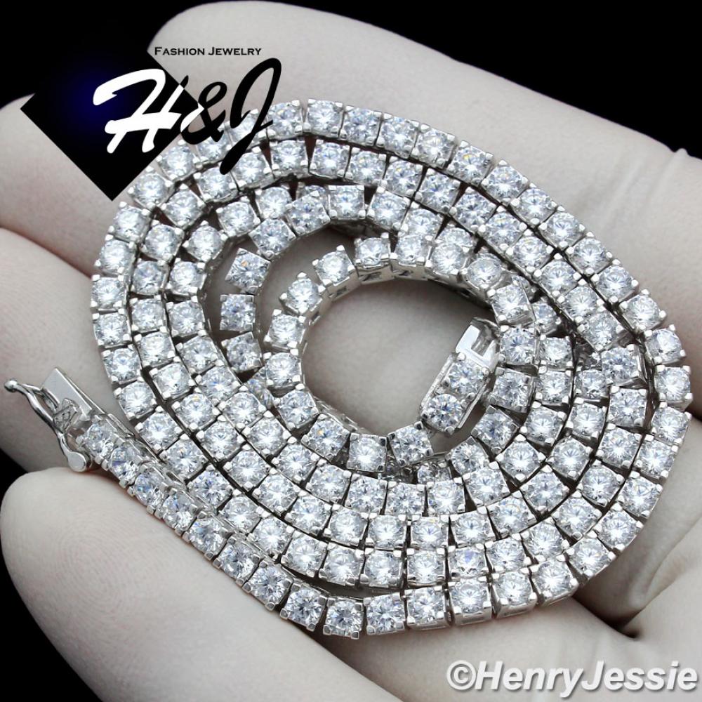 18-28"MEN WOMEN 925 STERLING SILVER 3MM ICED BLING 1 ROW TENNIS CHAIN NECKLACE*SN10