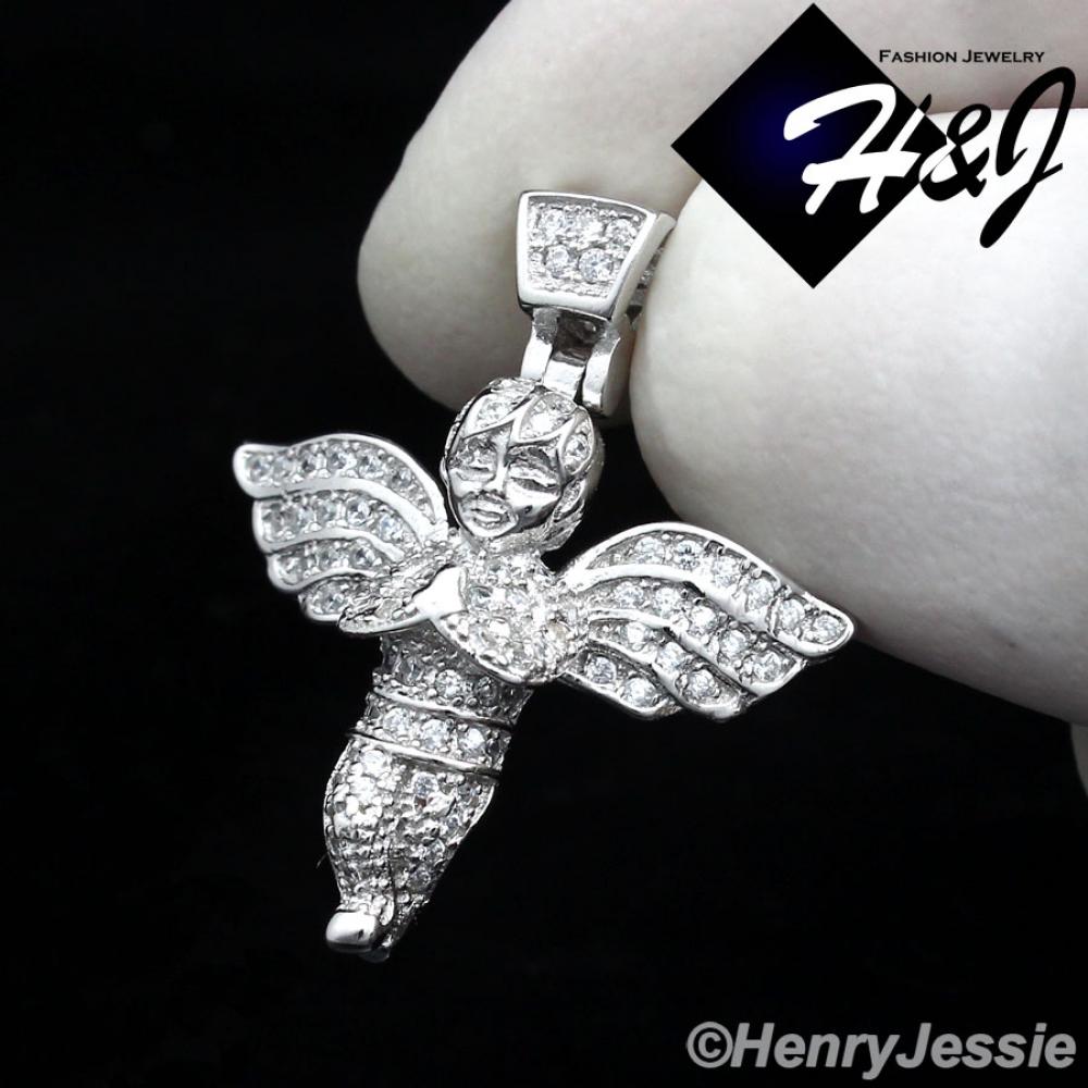 MEN WOMEN 925 STERLING SILVER ICED LITTLE ANGEL WING CHARM PENDANT*SP106