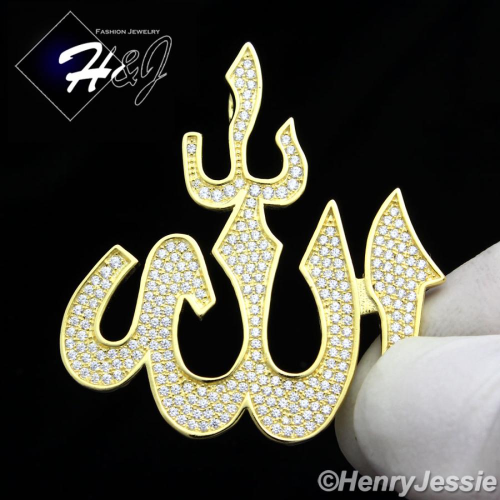 MEN 925 STERLING SILVER ICED BLING MUSLIM ALLAH GOLD CHARM PENDANT*GP118