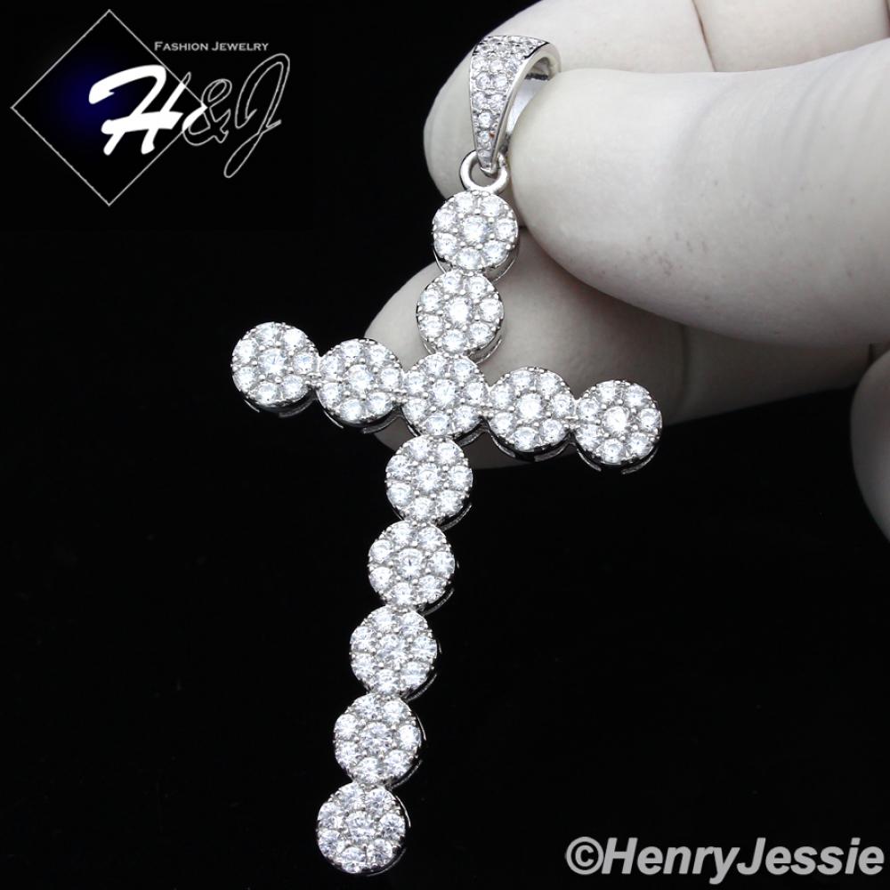 MEN 925 STERLING SILVER LAB DIAMOND ICED BLING CROSS CHARM PENDANT*SP147