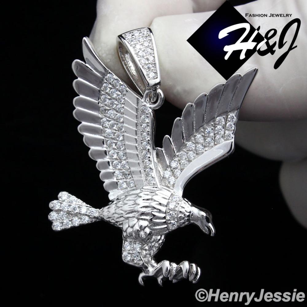 MEN 925 STERLING SILVER LAB DIAMOND ICED BLING 3D EAGLE CHARM PENDANT*SP149