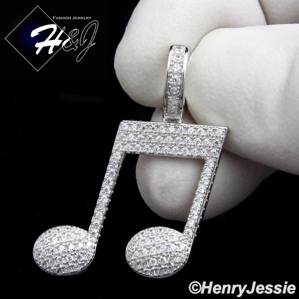 MEN WOMEN 925 STERLING SILVER LAB DIAMOND ICED MUSIC NOTE CHARM PENDANT*SP153