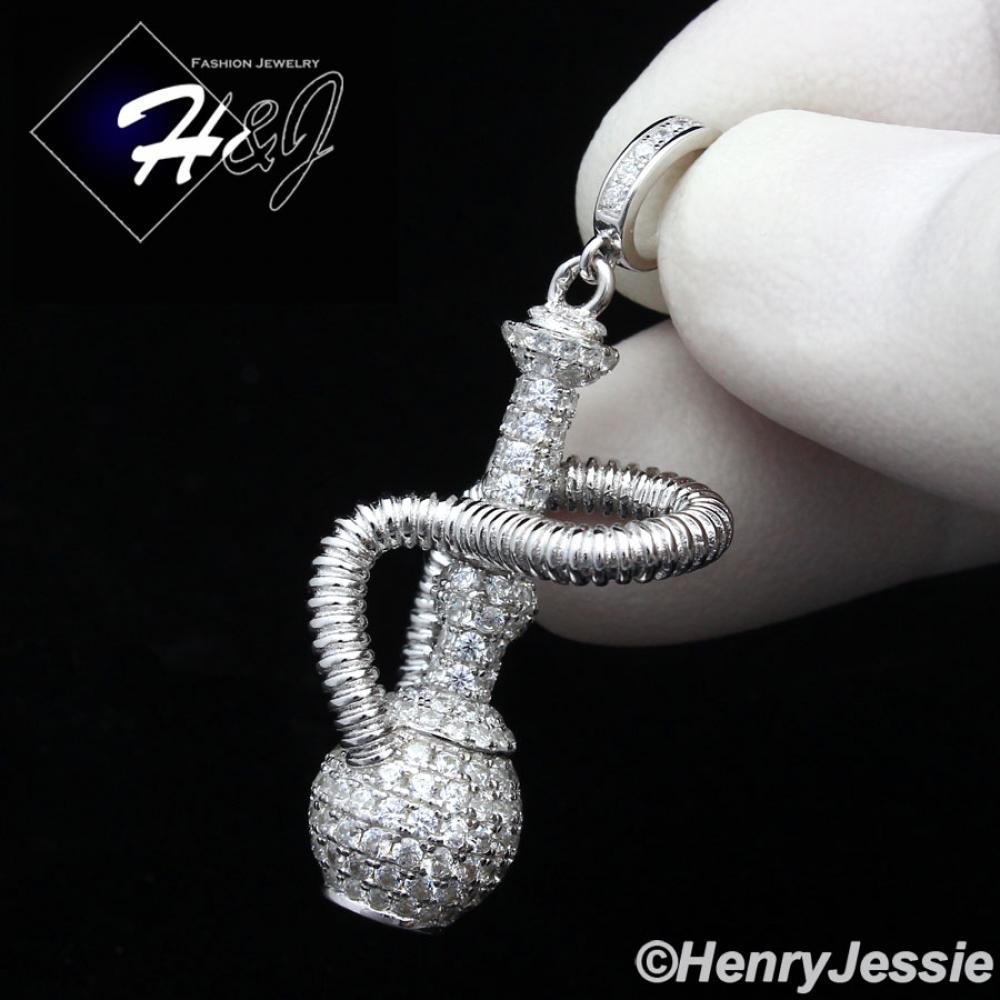 MEN 925 STERLING SILVER LAB DIAMOND ICED BLING 3D HOOKAH CHARM PENDANT*SP158