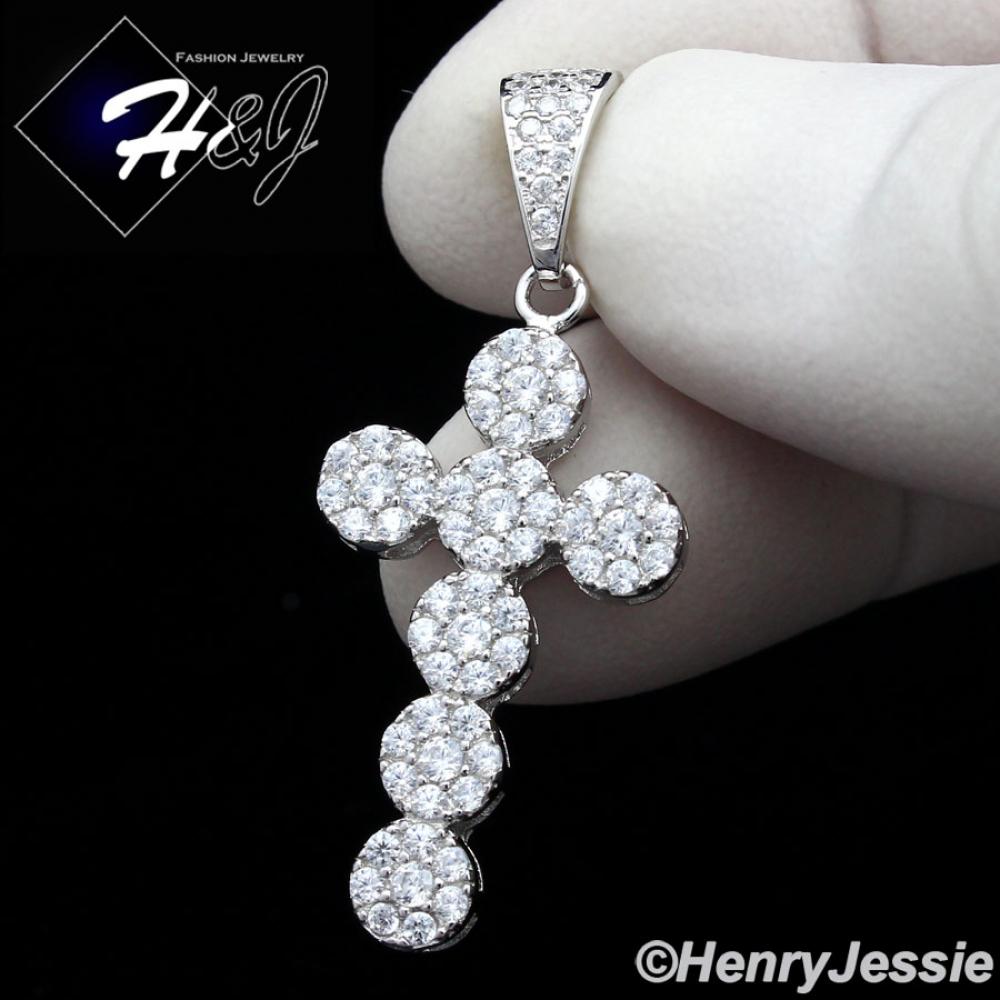 MEN WOMEN 925 STERLING SILVER LAB DIAMOND ICED BLING CROSS CHARM PENDANT*SP160