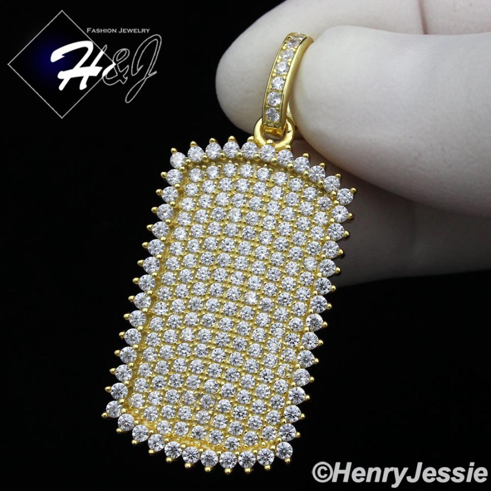 MEN 925 STERLING SILVER LAB DIAMOND ICED BLING DOG TAG HIP HOP GOLD PENDANT*G164